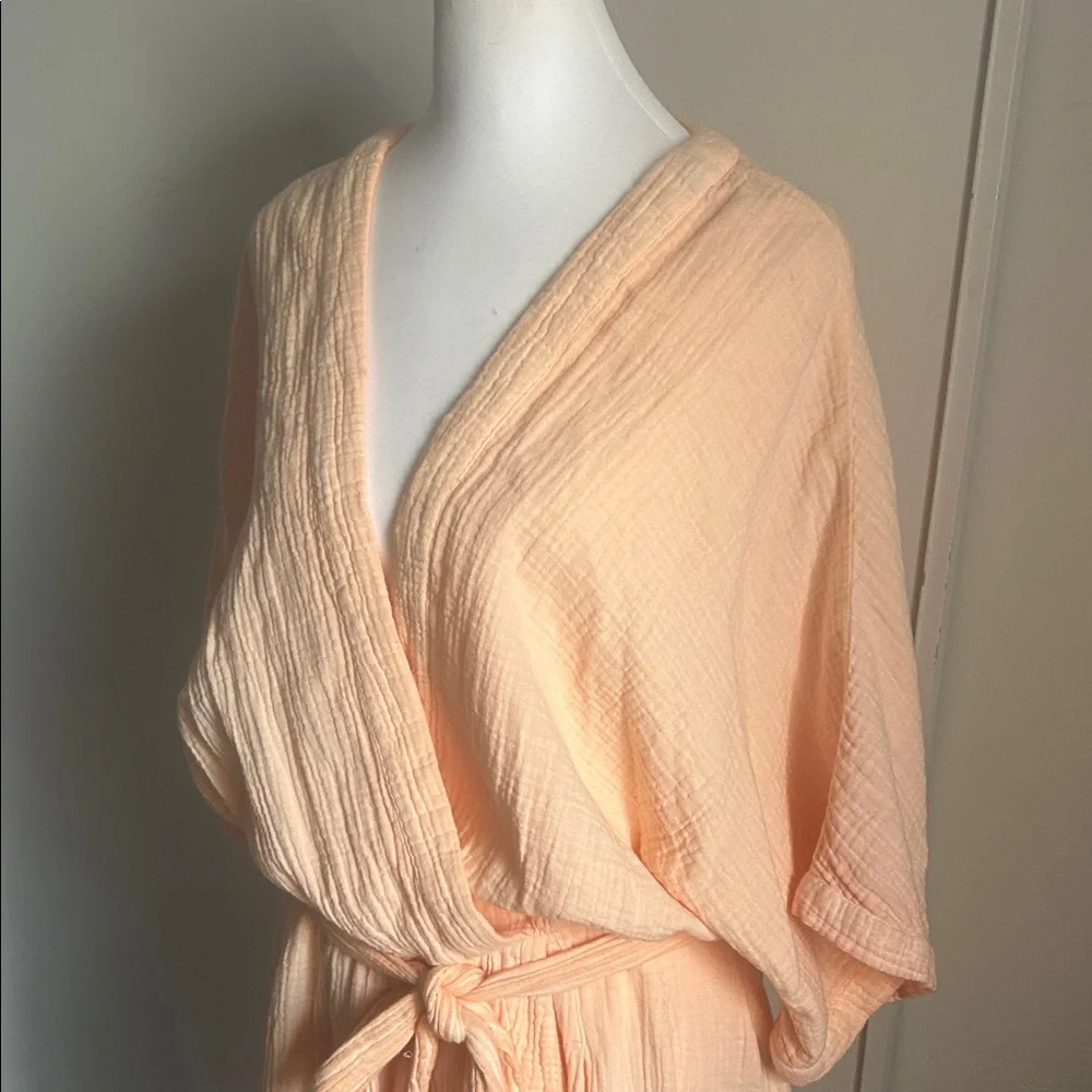 Free People Oversized Peach Kimono Surplice Cotton Dress Coverup Tunic - Picture 5 of 11